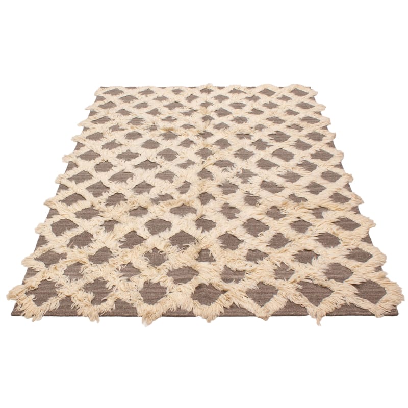 ECARPETGALLERY Flat-Weave Marrakech Cream, Taupe Wool Kilim - 6'11 x 9'9