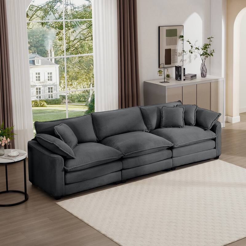 Modern Fabric 3 Seater Modular Sofa Set - Soft Upholstered U-Shape Corduroy Couch for Living Room