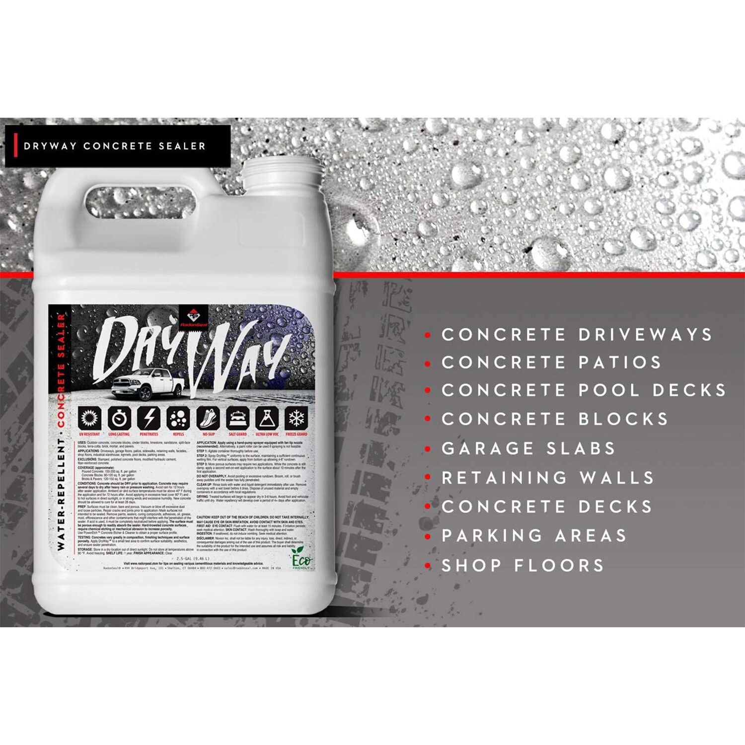 RadonSeal DryWay Outdoor Concrete Driveway Clear Penetrating Sealer, 5  Gallon