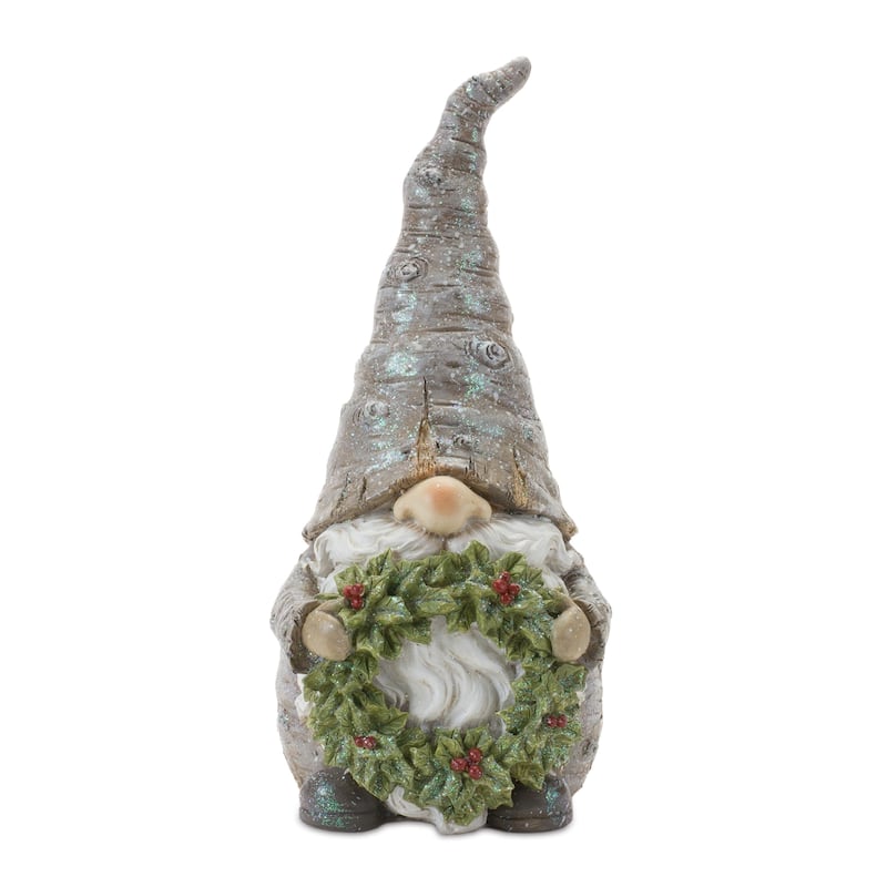 Set of 2 Woodsy Gnomes with Bird and Wreath Christmas Figurines 9.75"