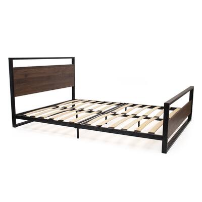 Humble Crew Jesse Queen Platform Bed Frame, Black Steel & Walnut Wood