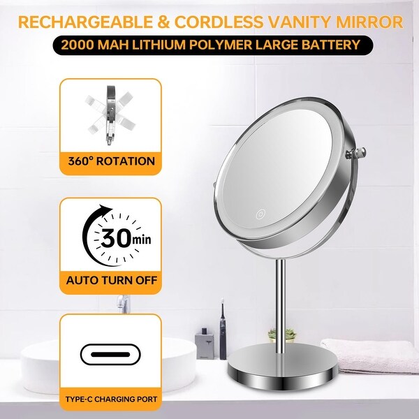 Makeup Mirror with Lights 360 Swivel 1 10x Magnifying Tabletop Mirror w Touch Sensor Type C Charging Port On Sale Bed Bath Beyond 37883265