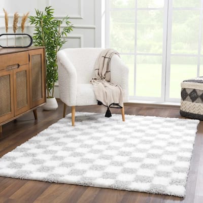 Hauteloom Atira Living Room, Bedroom Area Rug - Contemporary - Plush Pile - Light Gray,Cream - 7'10" x 10'3"