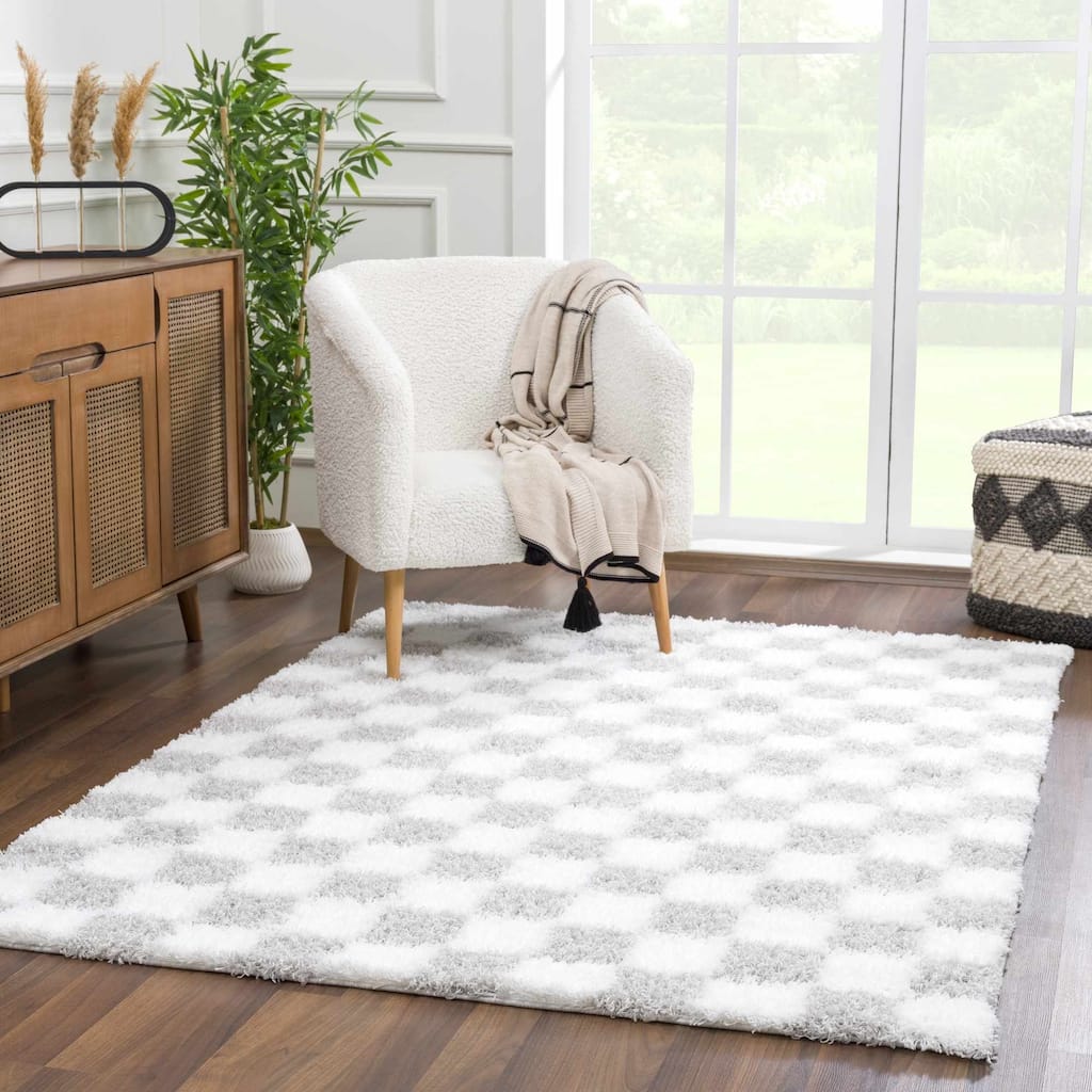 Hauteloom Atira Living Room, Bedroom Area Rug - Contemporary - Plush Pile - Light Gray,Cream - 7'10" x 10'3"