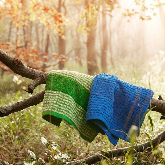 JUNA Check Towels, Green/Sand