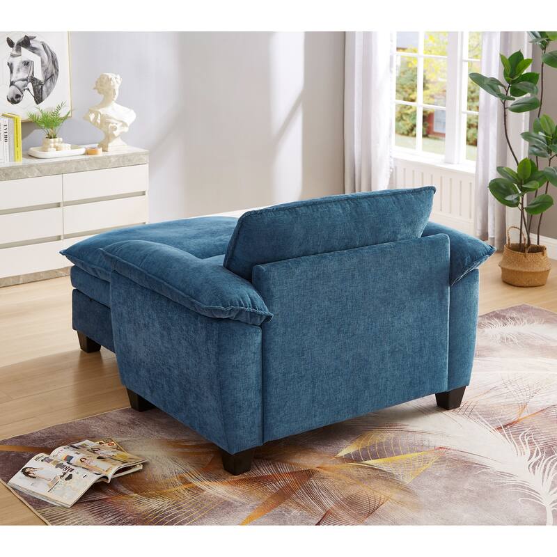 Cloud Lazy Chaise Lounge, Single Sofa Chair & Storage Ottoman Set of 2, Oversize Chenille Upholstered Lounge Sleeper Sofa