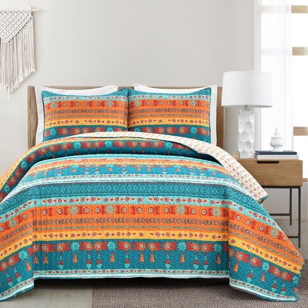 Lush Decor Boho Watercolor Border Quilt Set - Bed Bath & Beyond - 37280335
