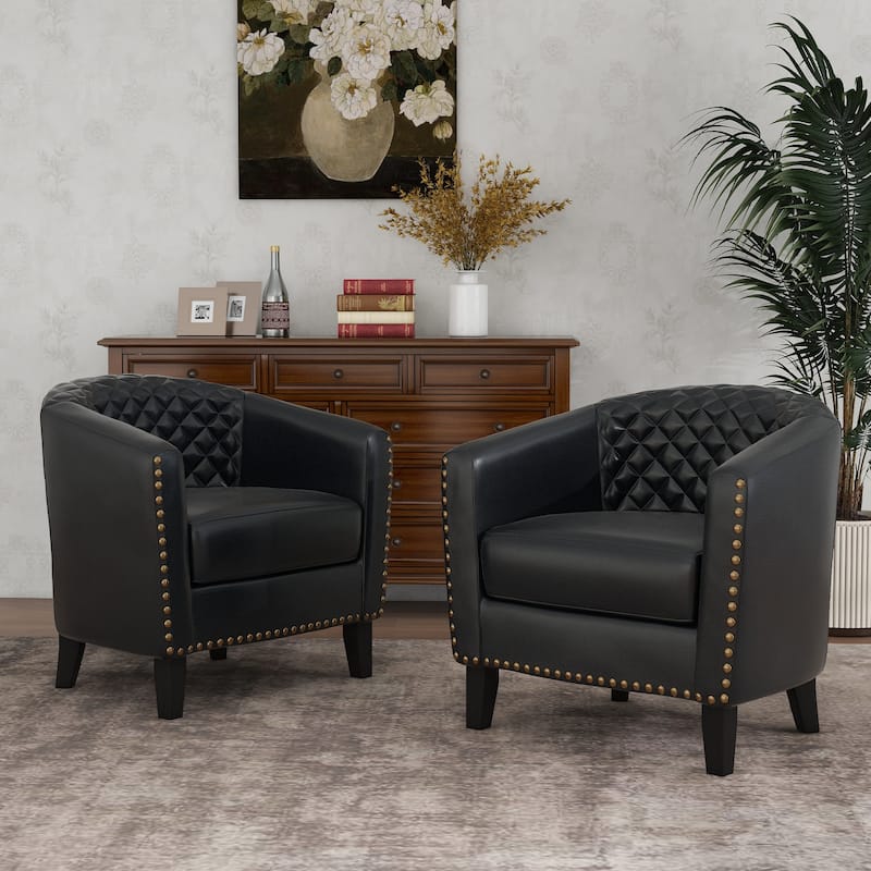 Axia 4 Set Modern Faux Leather Barrel Accent Chairs with Wood Legs