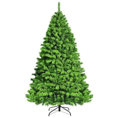 Costway 7.5ft Green Flocked Hinged Artificial Christmas Tree w/ Metal