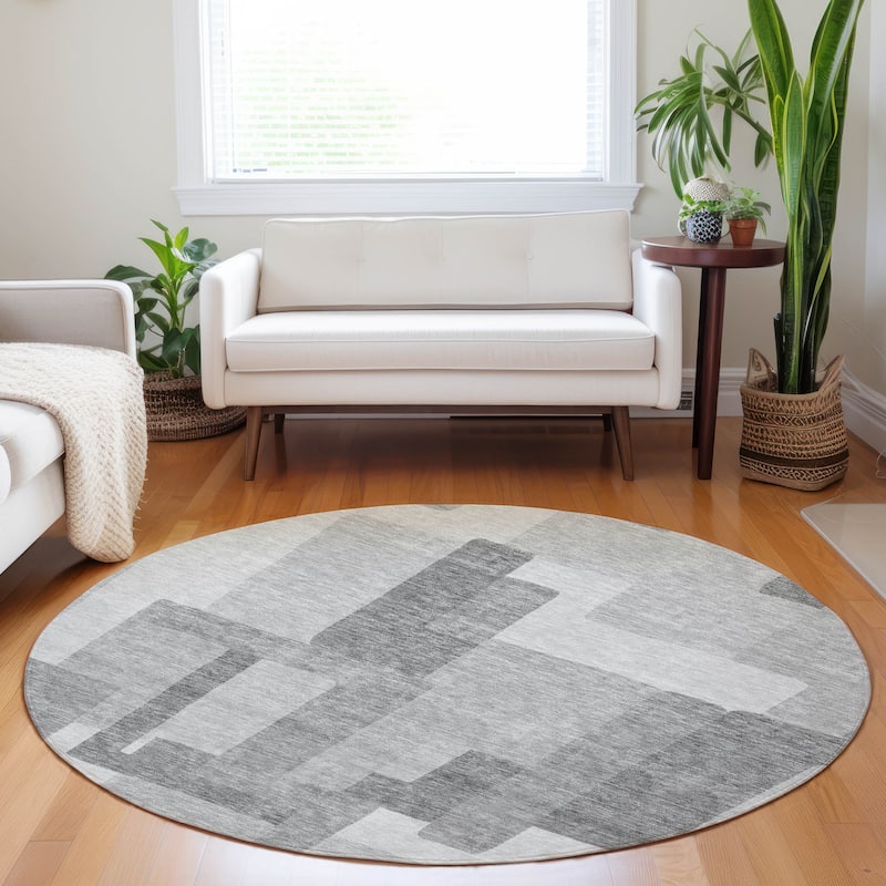 Premium Washable Super Soft Modern Geo Mayfield Rug - Silver - 8' x 8' - Round