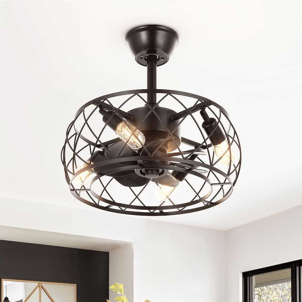 GetLedel 18-Inch Bronze Caged Ceiling Fan with Remote Control and Light Kit Included