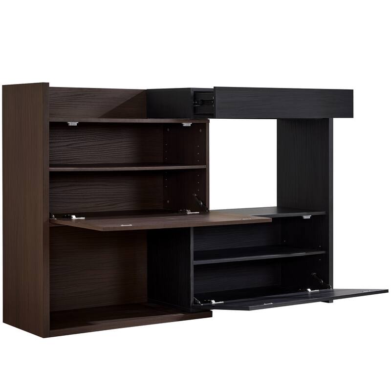 Extendable Rotating Shoe Cabinet with Flip Drawer, Entryway Corner Shoe Rack, Two-Tone Wood Storage Shoe Organizer for Hallway
