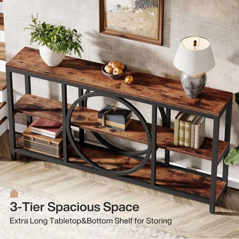 70.9" Extra Long Console Table Sofa Table Behind Couch with Wood Storage Shelves Metal Frame for Entryway/Living Room/Hallway