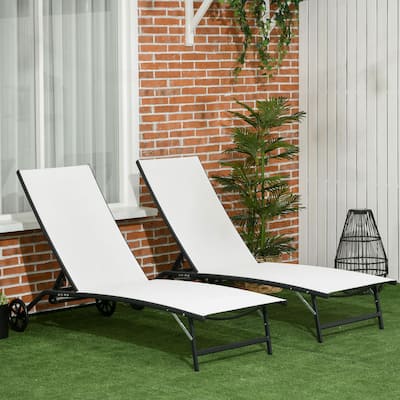 2-Piece Outdoor Chaise Lounge Chair Set with Wheels and 5 Adjustable Positions for Patio Poolside or Beach