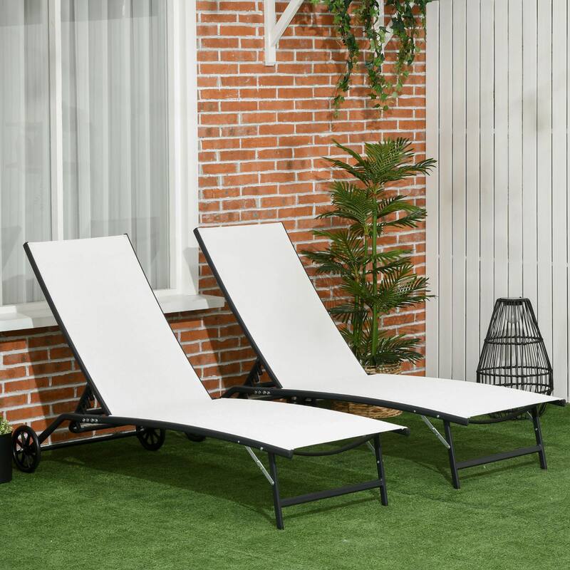 Chaise Lounge Outdoor,2 Piece Lounge Chair with Wheels,Tanning Chair with 5 Adjustable Positions for Patio,Beach, Yard, Pool