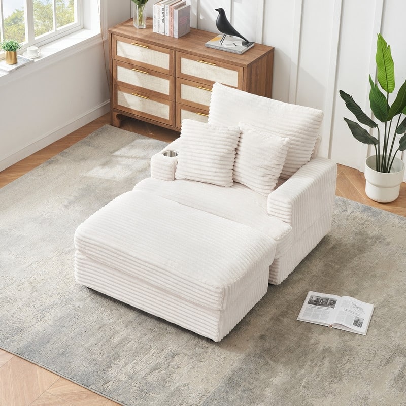 Corduroy Single Sofa+Ottoman, Cup Seats and No Cup Seats