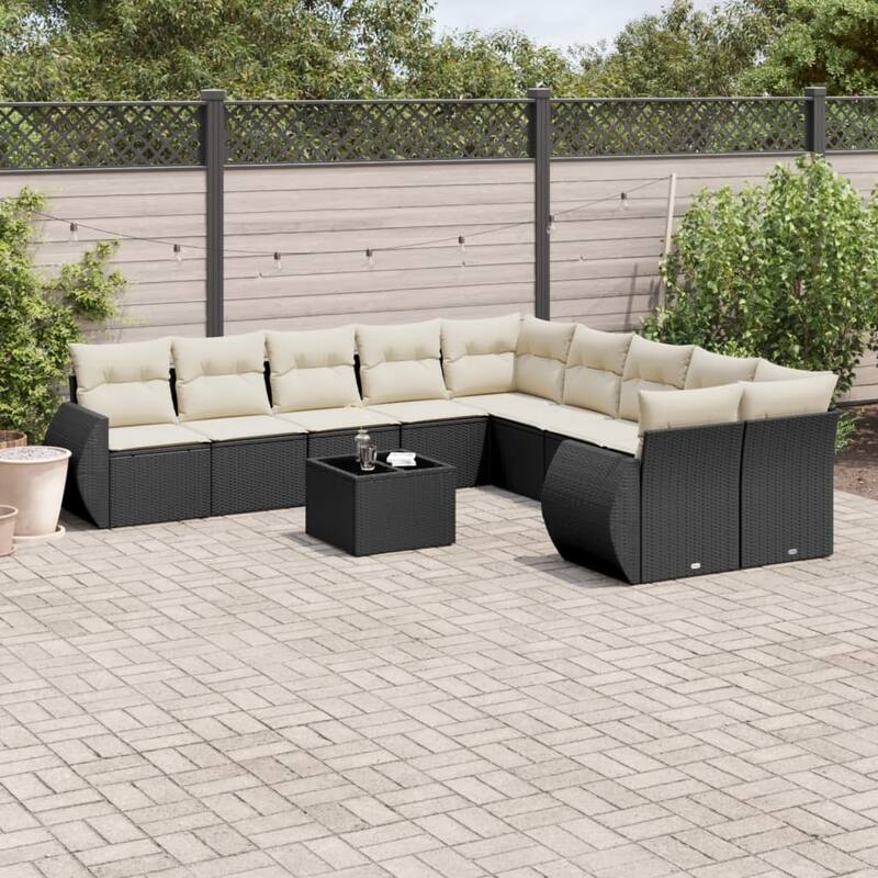 vidaXL Garden Sofa Set Black, Cream White - Black and cream Modern With table