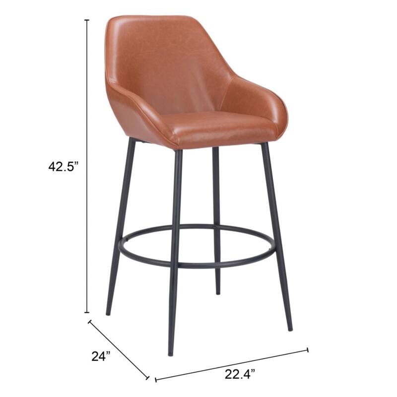 Set of 2 Faux Leather Bar Stools with Armrests and Steel Frame