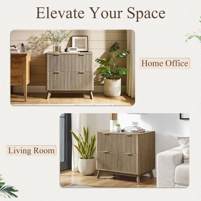 Modern Fluted 2 Drawer Lateral File Cabinet, Office Storage Cabinet
