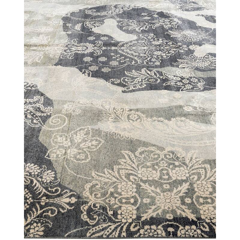 Ikat One-of-a-Kind Hand-Knotted Area Rug - Gray, 9' 0" x 12' 1" - 9' 0" x 12' 1"