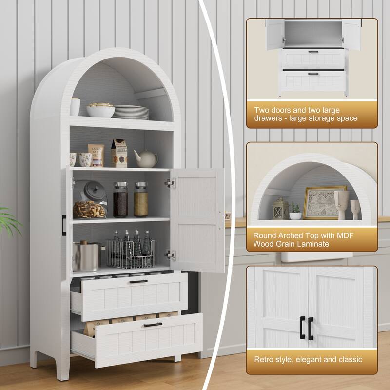 Arched Storage Cabinet Display Shelves 2 Drawers