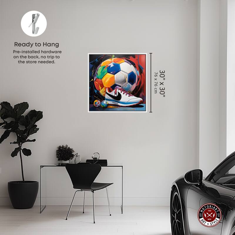 Notoriart Colorful Soccer Sneaker Splash Ii Framed Soccer 1 Piece Canvas Wall Art