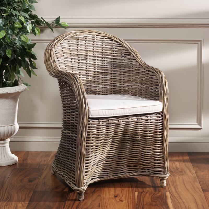 SAFAVIEH Heidrin Dining Grey Rattan Club Chair - 24"Wx23"Dx35"H - Grey