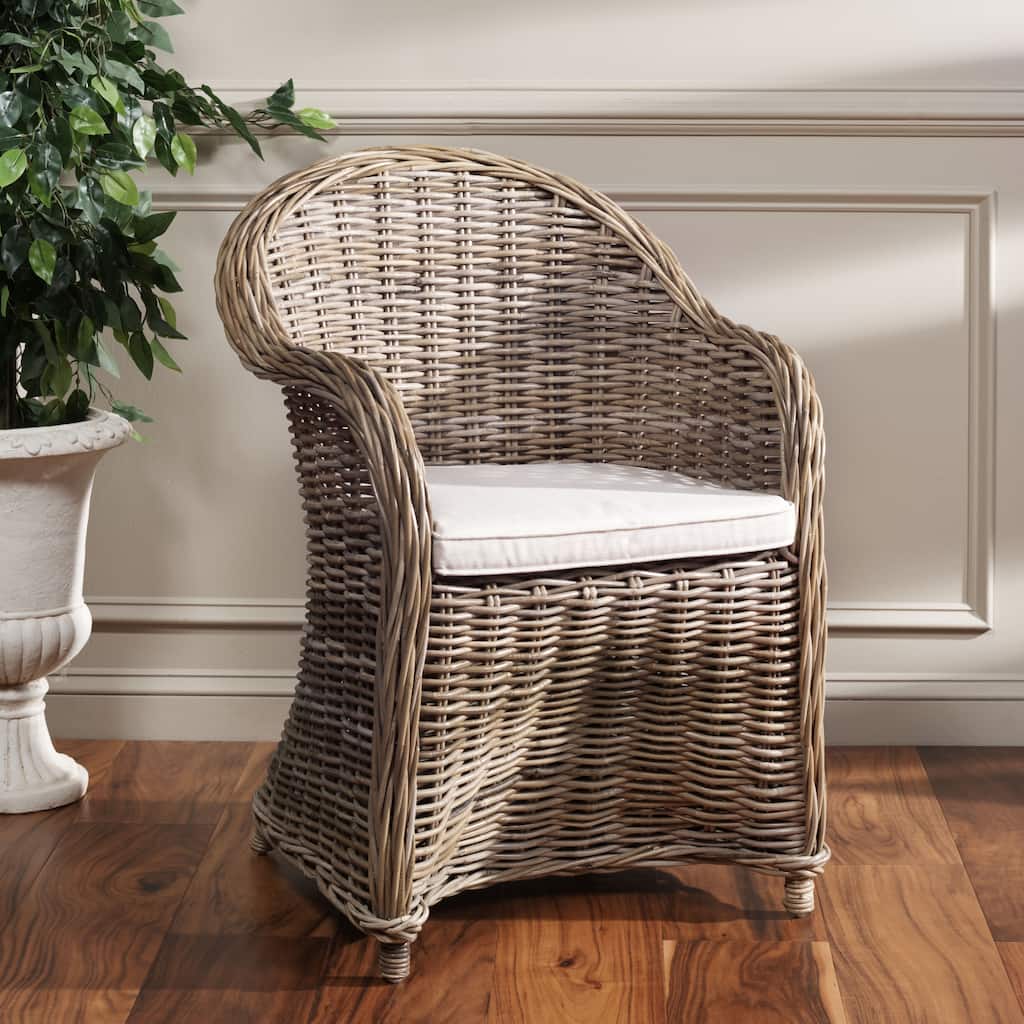 SAFAVIEH Heidrin Dining Grey Rattan Club Chair - 24"Wx23"Dx35"H
