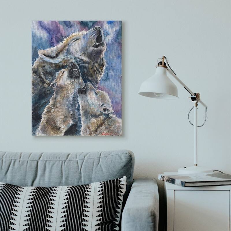 Stupell Wolf Pack Family Large Dog Animal Purple Watercolor Painting,16x20, Proudly Made in USA - Multi-Color