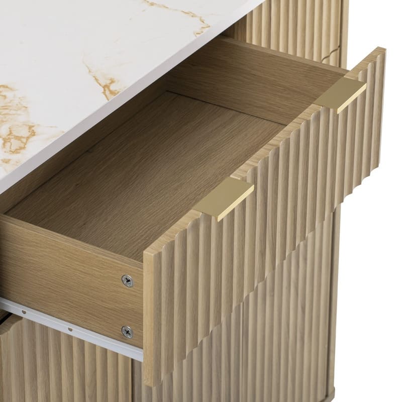 Fluted 55.5" Kitchen Island with Drop Leaf, Rolling Island Table with Drawers, Power Outlet for Functional Kitchen Organization