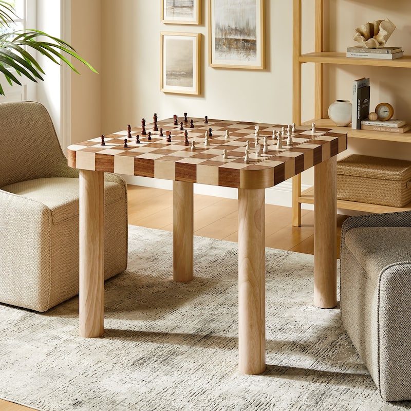 Oscar 36 Inch Square Checkered Dining Table - Oak and Walnut