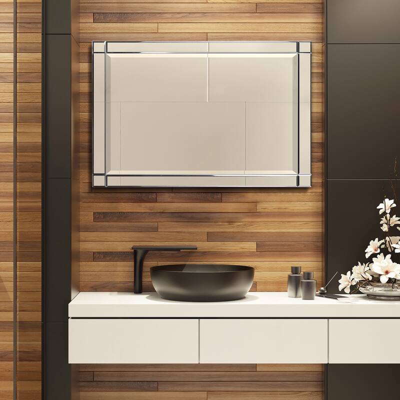 Framed Accent Modern Beveled Rectangle Wall Mirror 24 in. x 36 in. - Clear - 24 x 36