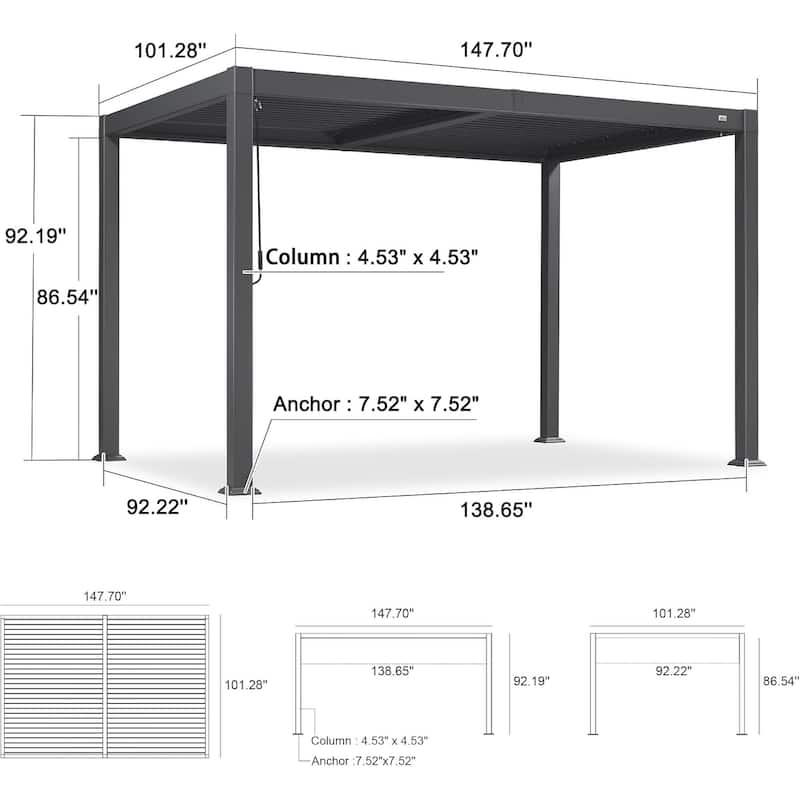 PURPLE LEAF Louvered Pergola Sun Shade Shelter with Adjustable Metal Roof for Patio Hardtop Pergola