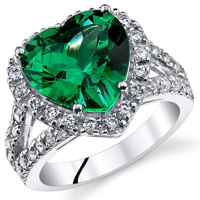 Sterling Silver 6 ct Created Emerald Birthstone Ring