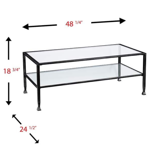 SEI Furniture Glenn Black Rectangle Metal Coffee Table with Glass Top and Bottom Shelf