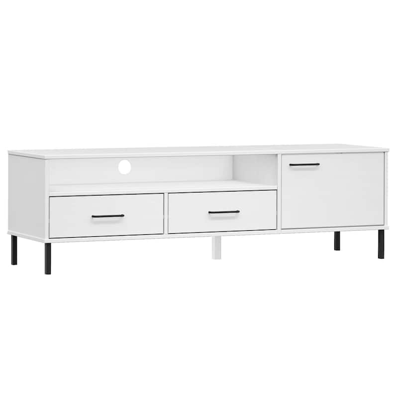 vidaXL TV Stand TV Console TV Console with Metal Legs Solid Wood Pine OSLO - 62.2" x 15.7" x 18.3"