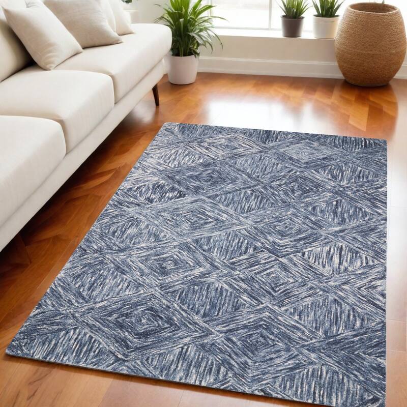 Cahow Power Loomed Geometric Modern Soft Area Rug By HomeRoots - 90' X '60' X '0.5 - 90' X '60' X '0.5 - Denim Blue - Rectangle