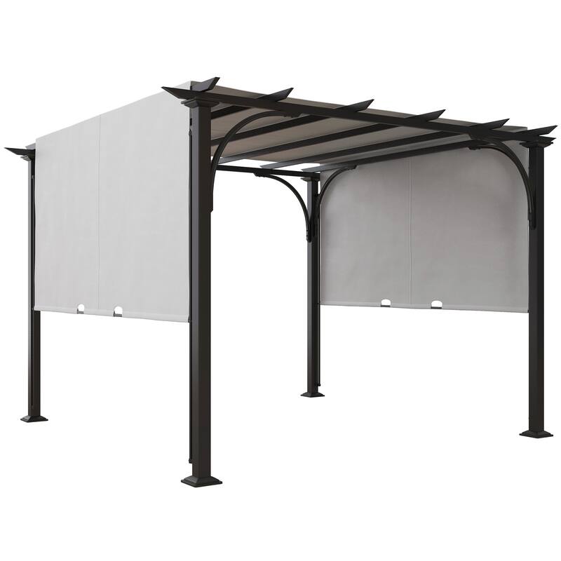 Outsunny 10' x 10' Outdoor Pergola Patio Gazebo Retractable Canopy Sun Shelter with Steel Frame - White