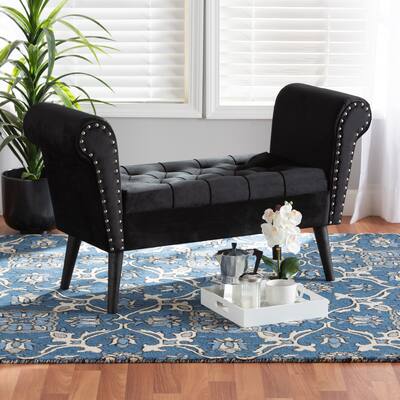 Hanayo Contemporary Glam and Luxe Black Velvet Wood Bench