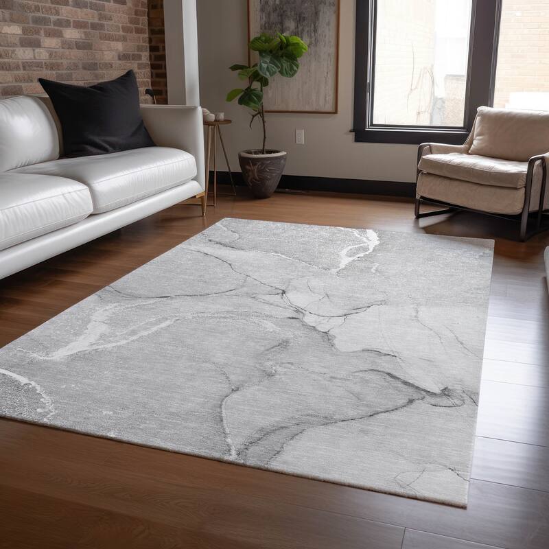 Machine Washable Indoor/ Outdoor Abstract Chantille Rug - Gray - 3' x 5'