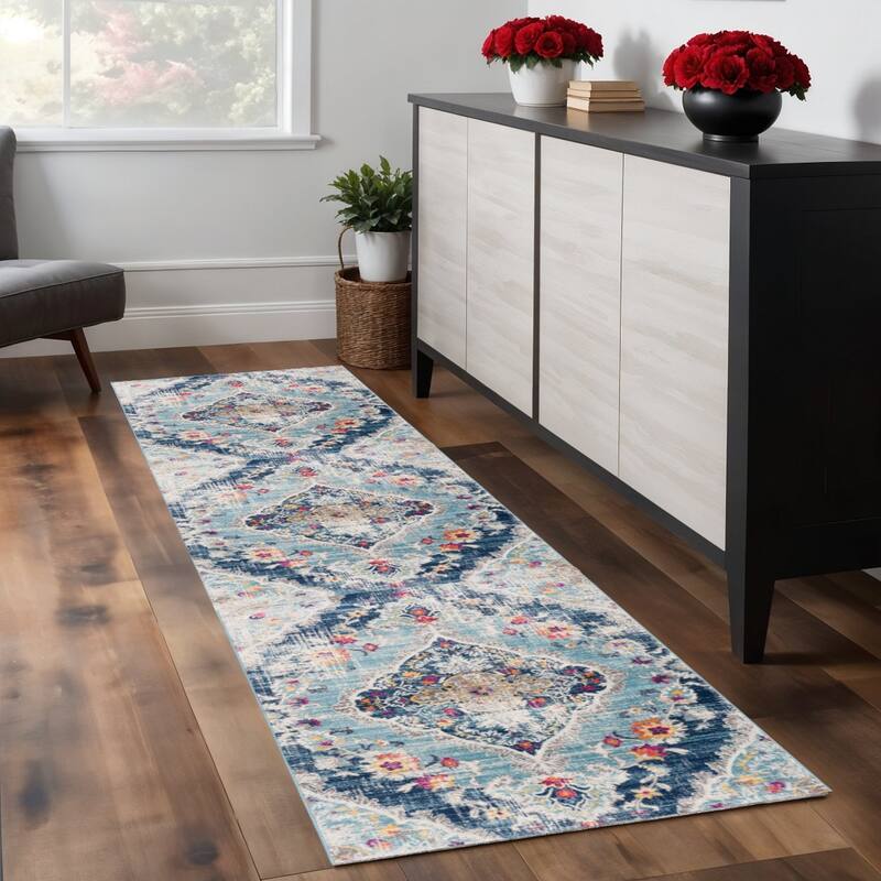 HomeRoots Medallion Transitional Runner Area Rug - 108.00 in. x 27.00 in.  x 0.40 in.
