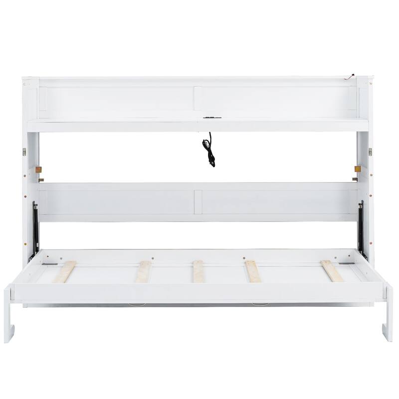 GDFStudio - Solid Wood Twin XL Murphy Bed with Desk, LED Light, USB Charging and Storage