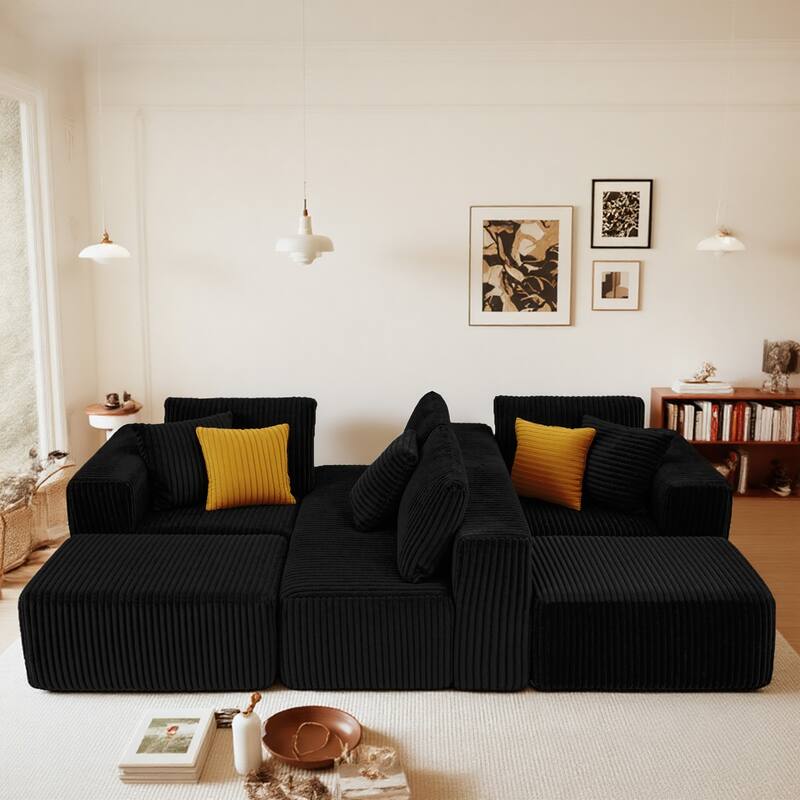 U-Shaped Sectional Sofa with Reversible Chaise Lounge, Oversized Corduroy Fabric Sofa, Modular 4 Seat Compressed Sofa