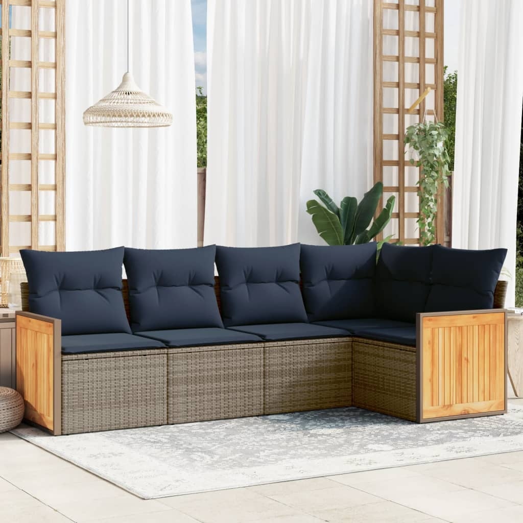 vidaXL 5/6 Piece Patio Sofa Set with Cushions Black/Gray Poly Rattan - 24.4 x 24.4 x 27.2 - Gray Without table