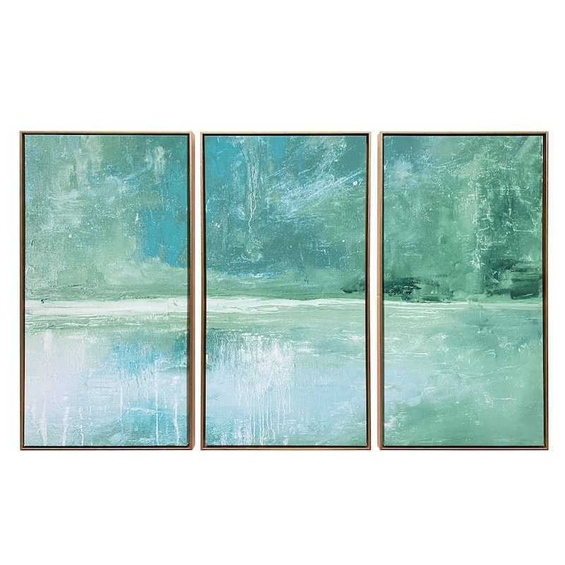"The Pond Abstract" 3 Piece Set Print on Gold Floating Canvas Framed Wall Art