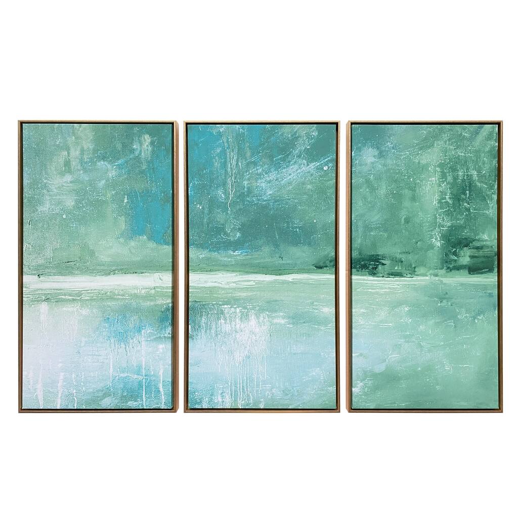 "The Pond Abstract" 3 Piece Set Print on Gold Floating Canvas Framed Wall Art