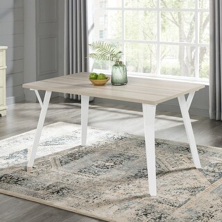 Contemporary Rectangular Dining Table - Two-Tone White & Natural Wood ...