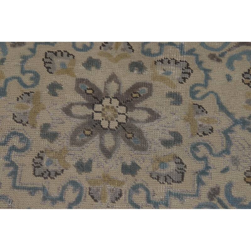 Traditional Floral Tabriz Persian Area Rug Handmade Beige Wool Carpet - 7'0"x 10'4"