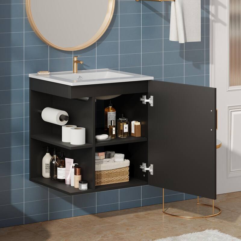 20'' Wall Mounted Bathroom Vanity with White Integrated Ceramic Sink - 20.3'' x 18.5'' x 24.1''