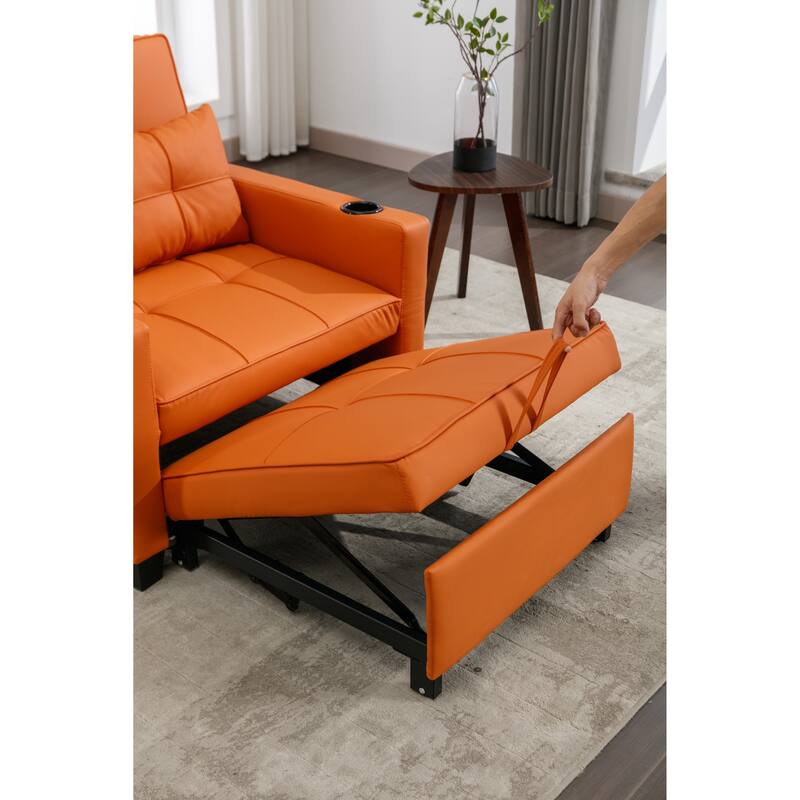 Faux Leather Convertible Sofa Bed with USB Ports